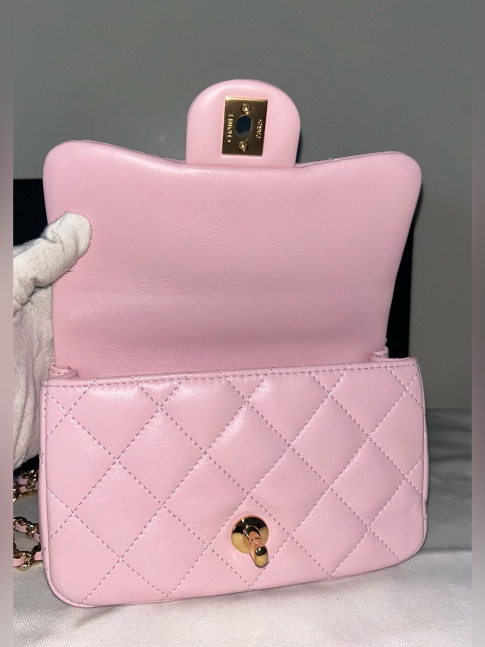 NEW! CHANEL 24S Mini Top Handle Flap Bag Quilted Lambskin Rose Light Pink - Picture 12 of 16